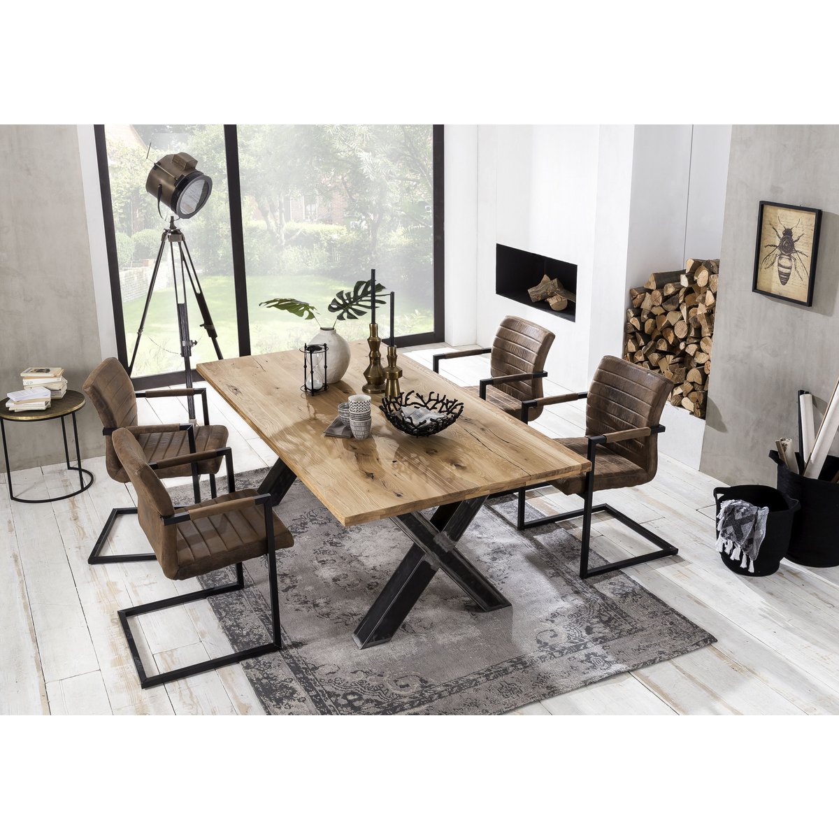 Eettafel Wild Eikenhout met X-frame - Bruin/Zwart 200x100 cm - Afbeelding 6
