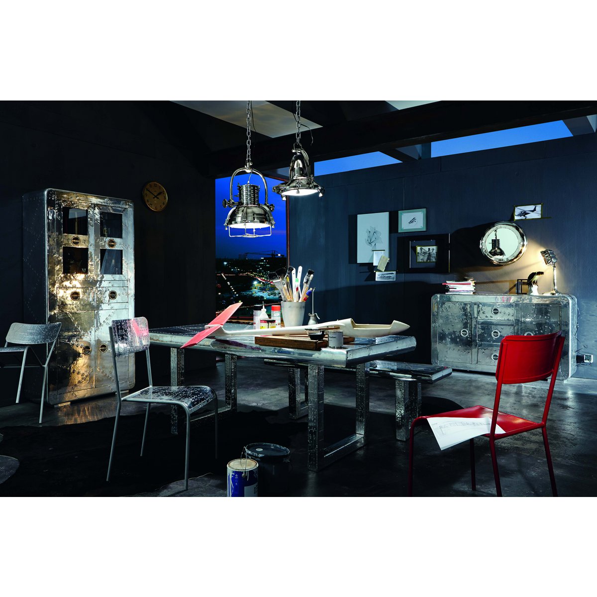 Design Dressoir in Aluminiumlook met 2 Deuren en 3 Lades - Afbeelding 9