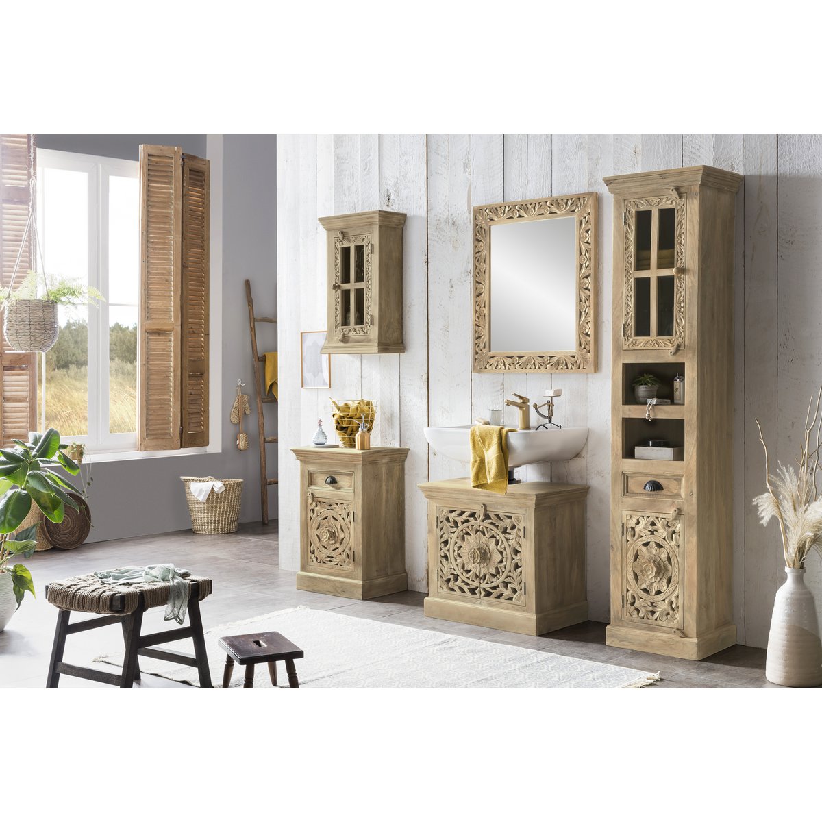 Exotische Wandkast van Mangohout met Glazen Deur - Afbeelding 6