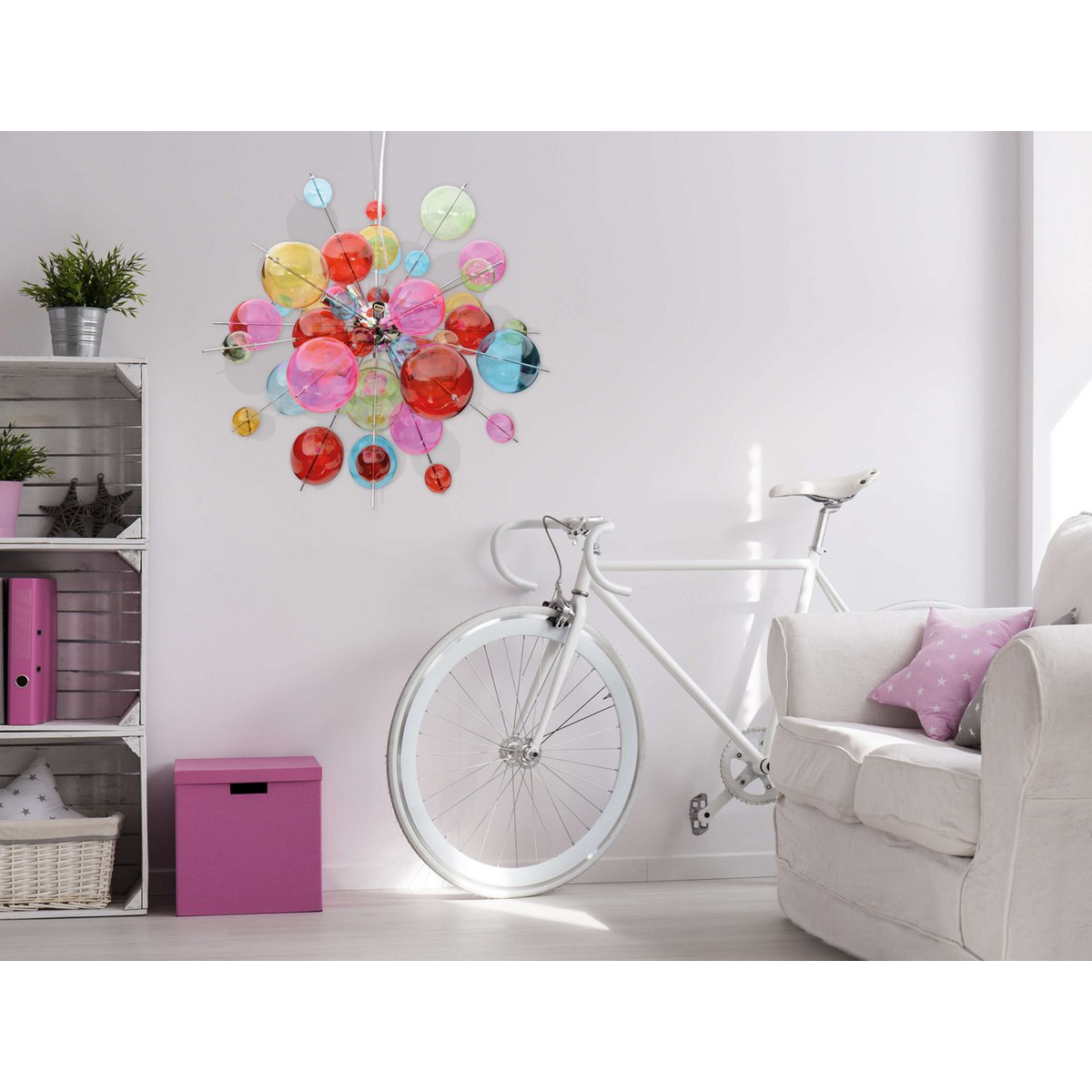 Hanger lamp "explosie" gekleurd gemaakt van metaal en glas, G9 -versies, hangende lamp voor eetkamer, woonkamer, hal of kantoor, Øca. 65 cm - Afbeelding 9