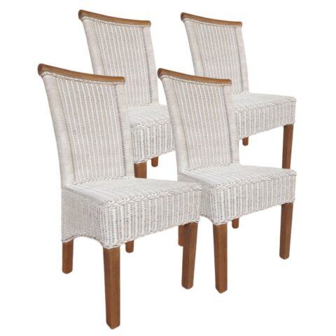 Set van 4 Rotan Eetkamerstoelen Perth - Natuurlijk Wit