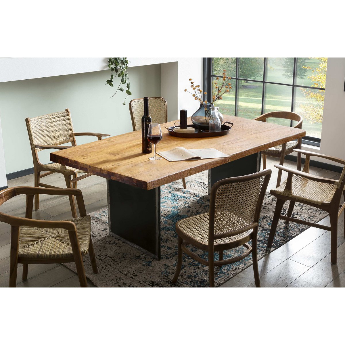 Eettafel Teakhout Industrieel - Bruin/Zwart 240x100 cm - Afbeelding 4