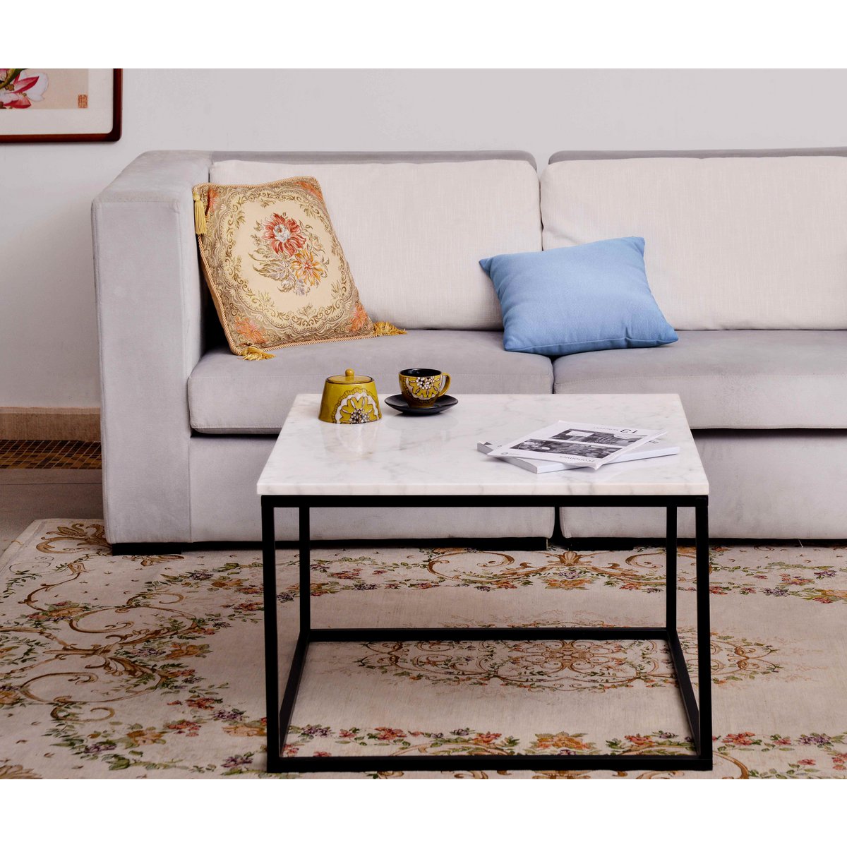 Marmeren salontafel wit zwart 75 x 75 x 48 cm - Afbeelding 9