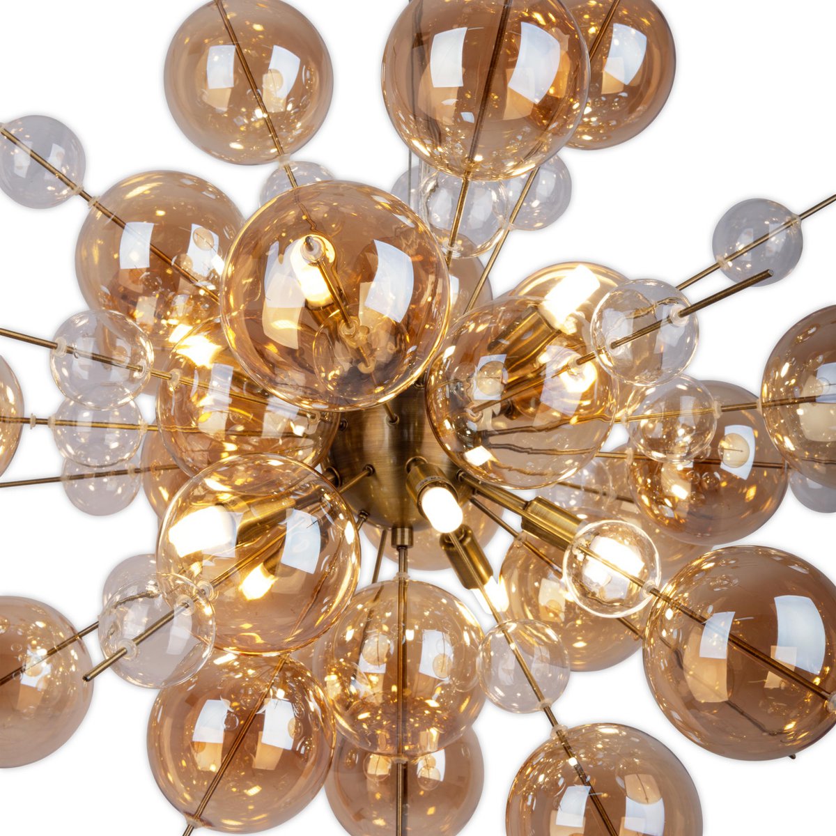 Explosie Plafondlamp met Amberkleurige en Heldere Glazen Bollen - Afbeelding 9