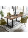Eetkamer set 5-delig acaciahout met draaistoelen groen en zwart metalen frame
