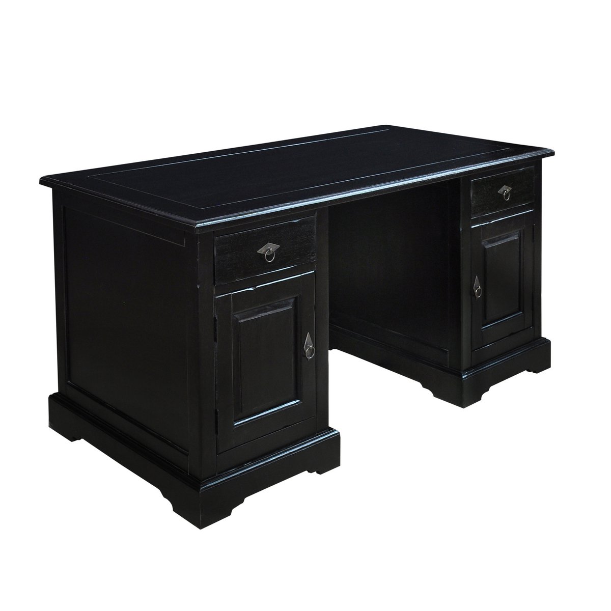 Antiek Bureau van Massief Acaciahout met 2 Lades en 2 Deuren - Afbeelding 3