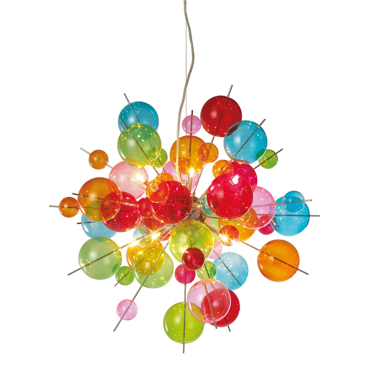 Hanger lamp "explosie" gekleurd gemaakt van metaal en glas, G9 -versies, hangende lamp voor eetkamer, woonkamer, hal of kantoor, Øca. 65 cm - Afbeelding 4