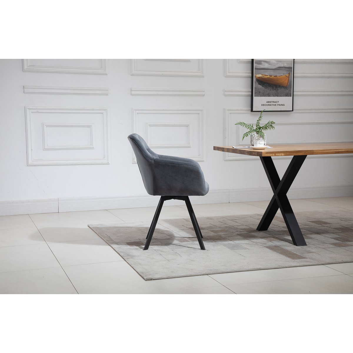 5-delige Eetset met Boomrand Acaciahouten Tafel en Draaibare Fluwelen Fauteuils - Afbeelding 12