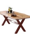 Industriële Eettafel van Acaciahout met Boomrand en X-frame 160 cm
