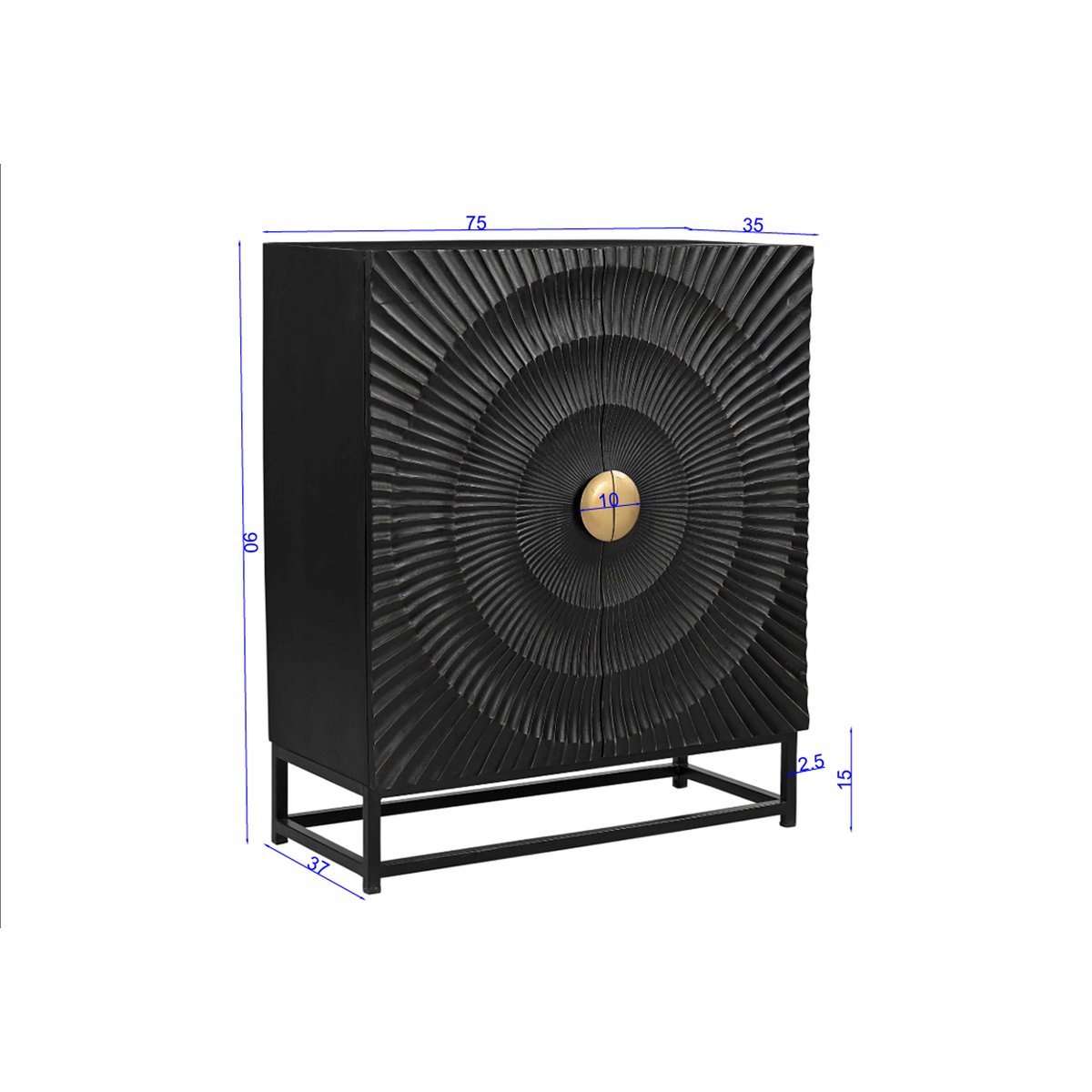 Compact Dressoir Mangohout Zwart met Gouden Greep 75 cm - Afbeelding 5