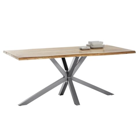 Industriële Eettafel met Massief Houten Blad en Zilverkleurig Frame 160 cm