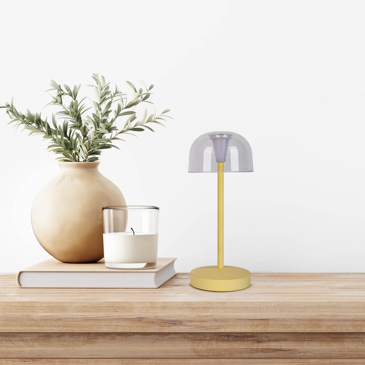 2-ex-ingestelde LED-batterijtafellamp "Gomba" voor buiten en binnen, gemaakt van metaal en plastic in geel, 18,5 cm hoog - Afbeelding 9