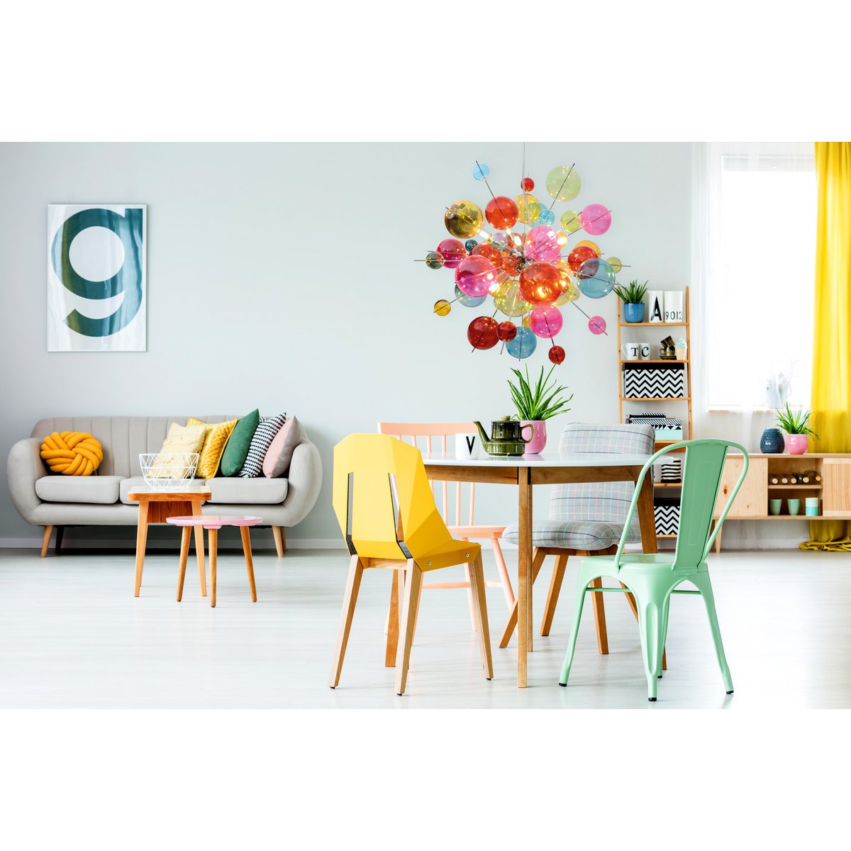 Hanger lamp "explosie" gekleurd gemaakt van metaal en glas, G9 -versies, hangende lamp voor eetkamer, woonkamer, hal of kantoor, Øca. 65 cm - Afbeelding 10