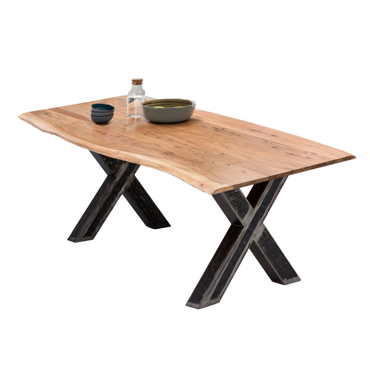 Eettafel Acaciahout met Boomrand - Bruin/Zwart 180x90 cm