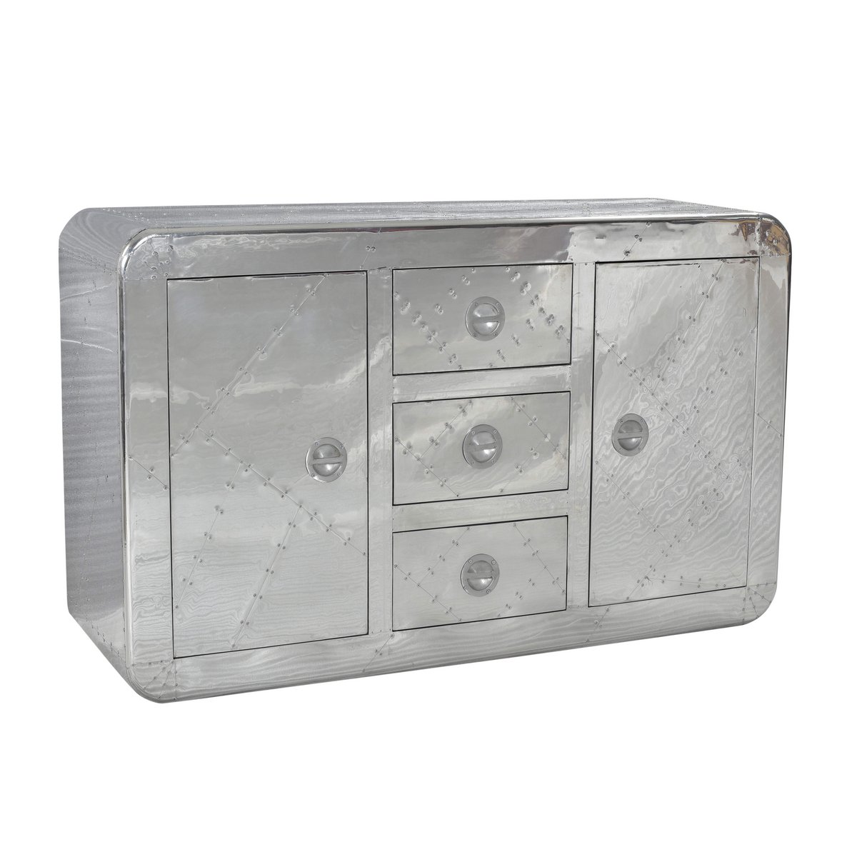 Design Dressoir in Aluminiumlook met 2 Deuren en 3 Lades