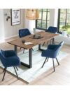 5-delige Eetkamerset van Massief Acaciahout met 4 Blauwe Fluwelen Draaistoelen - 160 cm
