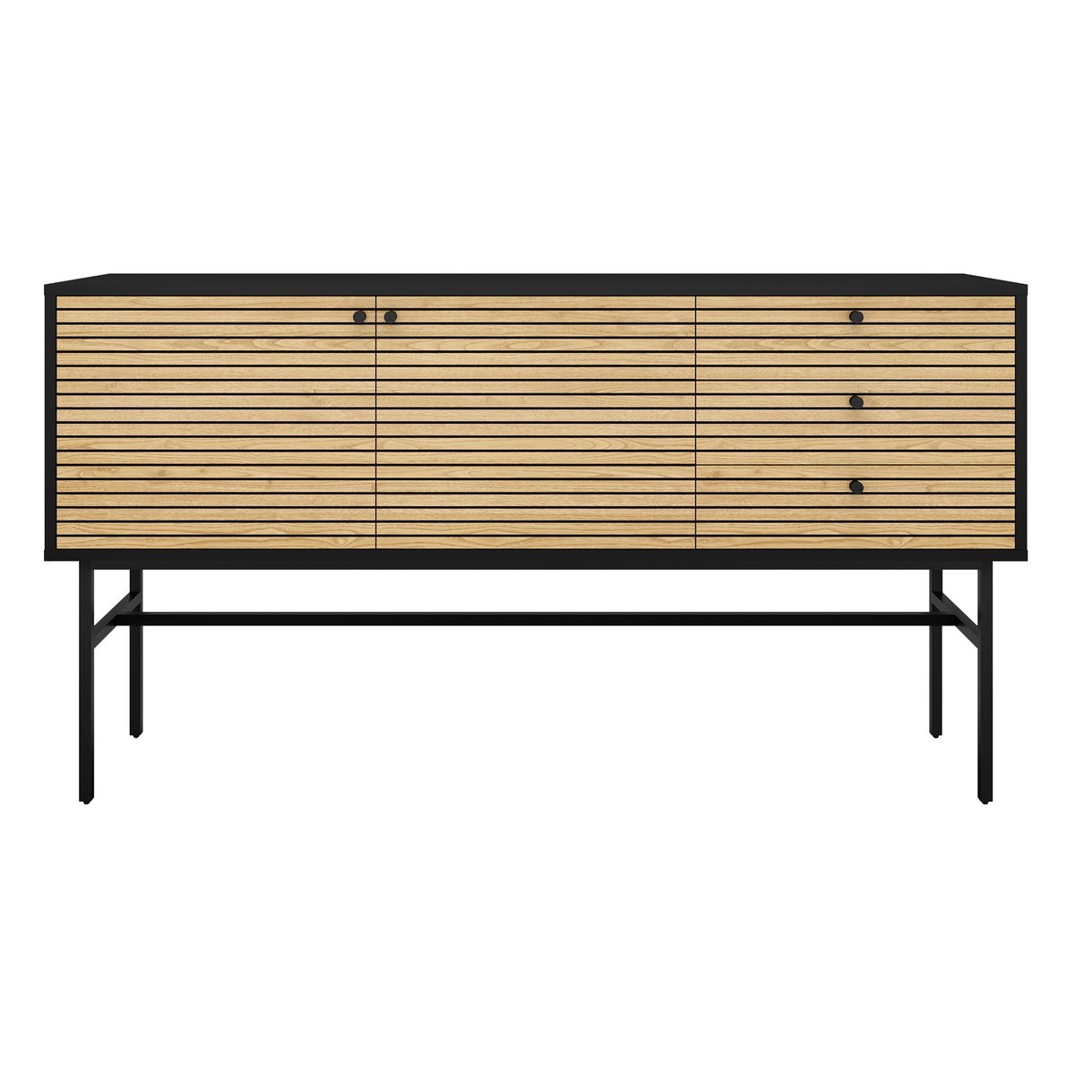 Scandinavisch Dressoir Zwart met Eikenfineer en 3 Lades - Afbeelding 2