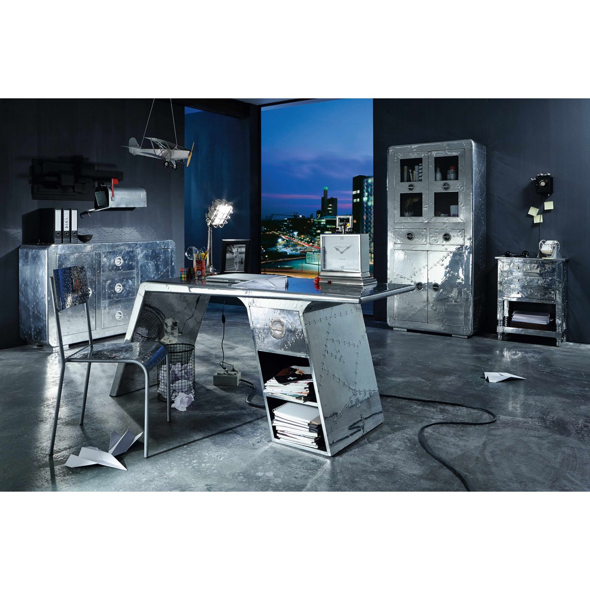 Design Dressoir in Aluminiumlook met 2 Deuren en 3 Lades - Afbeelding 10