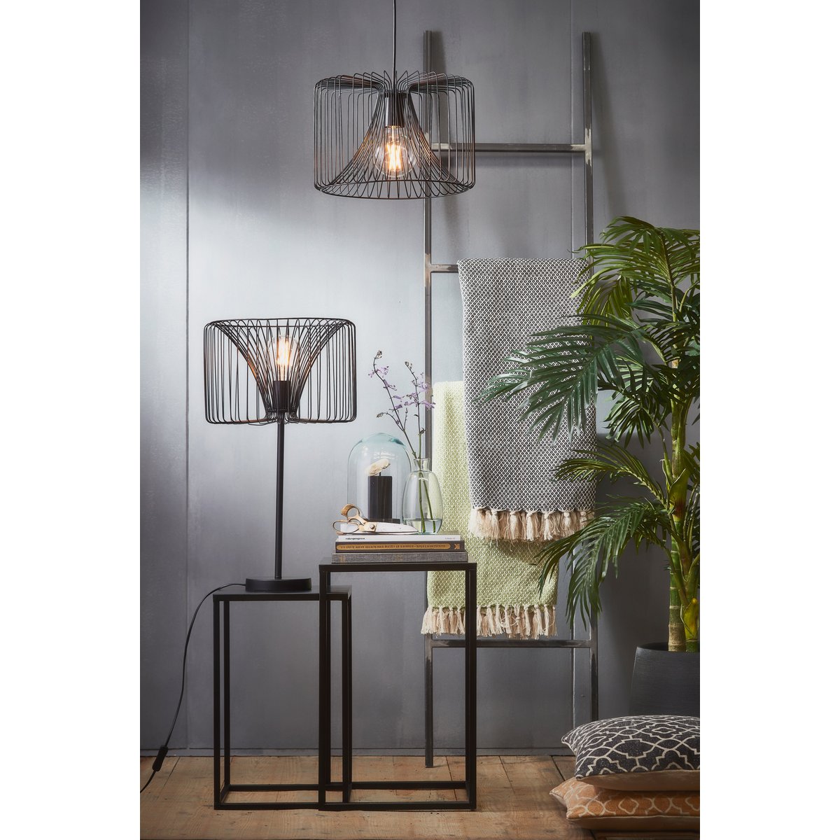 Goa Set van 2 Industriële Plantentafels Zwart Metaal - Afbeelding 6