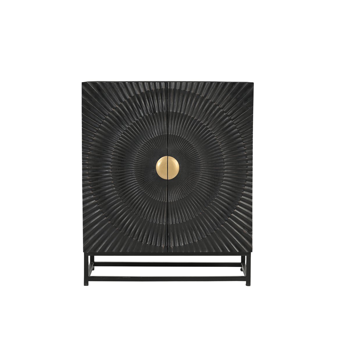 Compact Dressoir Mangohout Zwart met Gouden Greep 75 cm