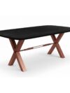 Eettafel 180x90 cm, 30 mm blad Mango zwart, X-stalen frame antiek bruin