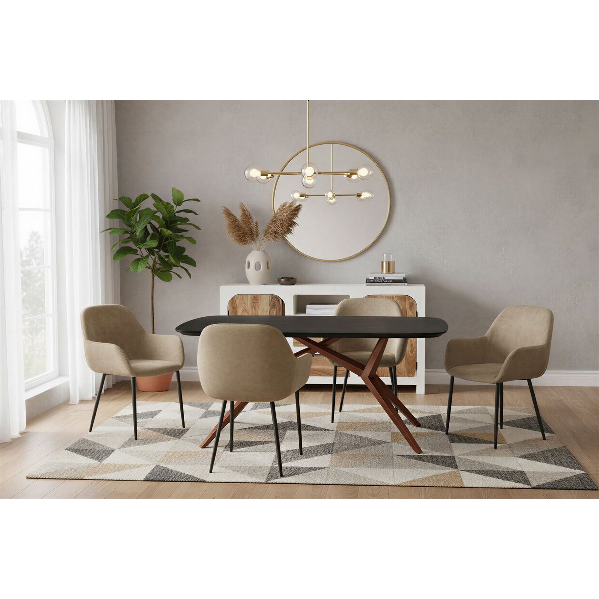 Industriële Eettafel Mangohout Zwart met Y-frame 200 x 100 cm - Afbeelding 2