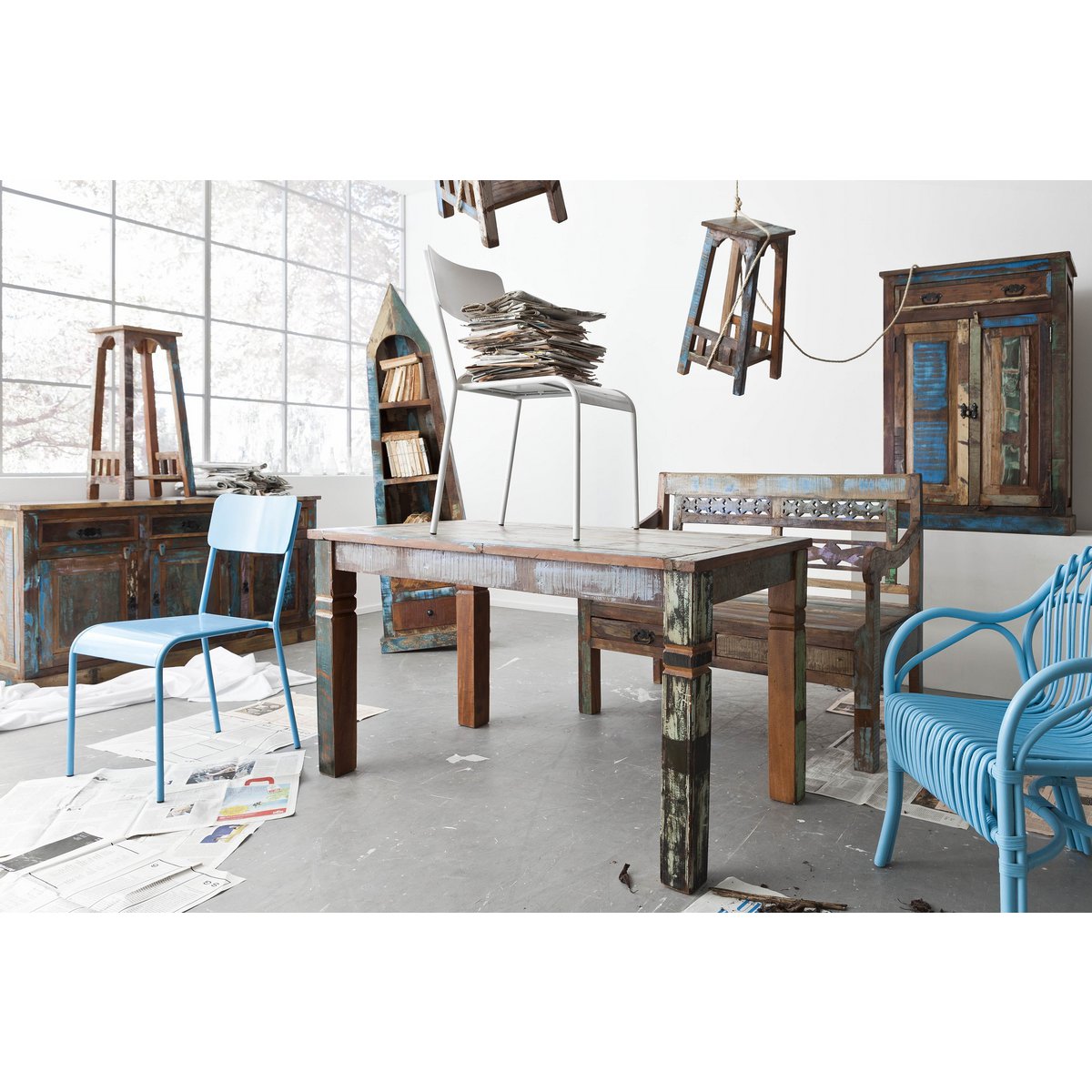Eettafel van Gerecycled Hout - Meerkleurig 140x70 cm - Afbeelding 5