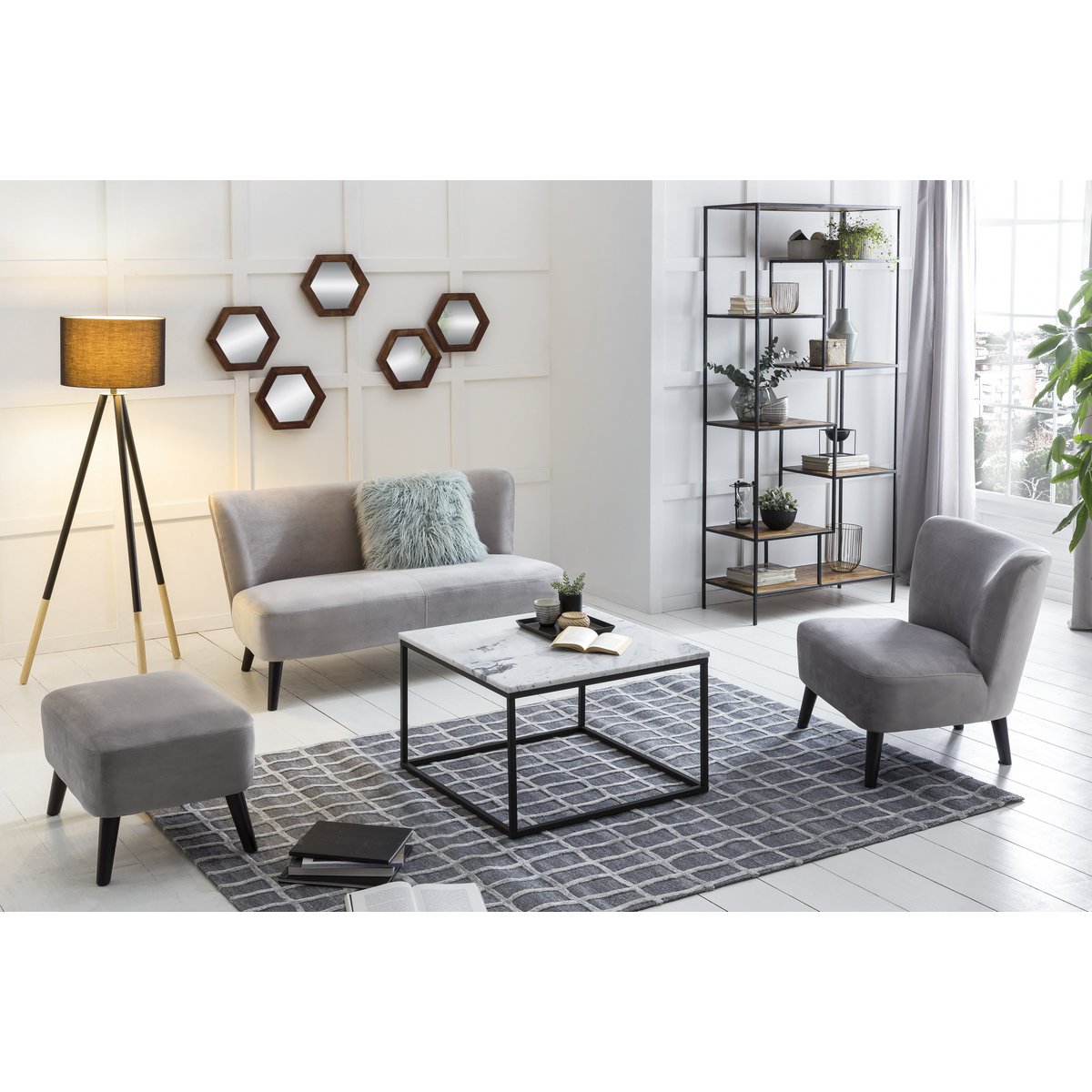 Marmeren salontafel wit zwart 75 x 75 x 48 cm - Afbeelding 14