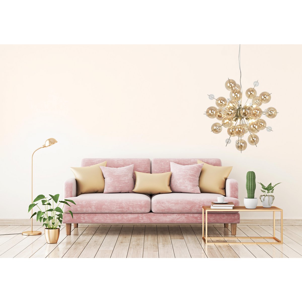 Explosie Plafondlamp met Amberkleurige en Heldere Glazen Bollen - Afbeelding 11