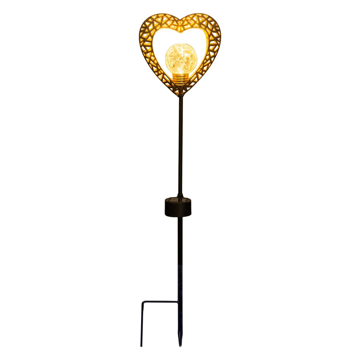 2 Set LED LED Solar Lamp "Heart" met Earth Skeer voor de tuin en terras gemaakt van metaal in zwart, en goud, met stevig ingebouwde LED's, 59 cm hoog - Afbeelding 3