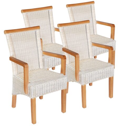 Set van 4 Rotan Stoelen met Armleuningen - Natuurlijk Wit
