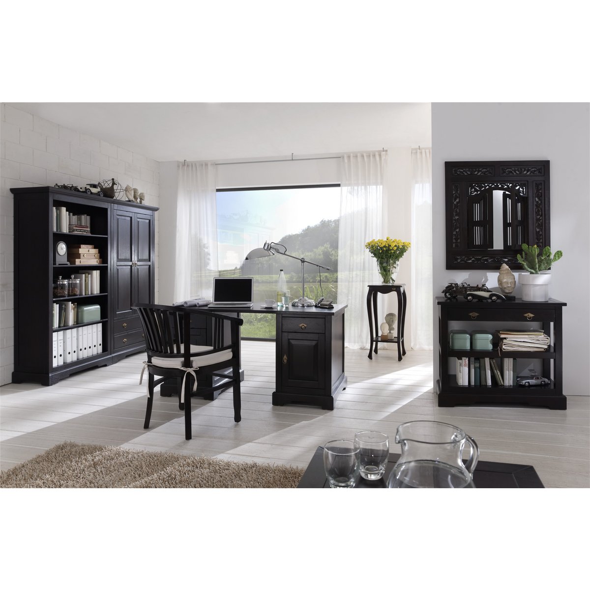 Antiek Bureau van Massief Acaciahout met 2 Lades en 2 Deuren - Afbeelding 7