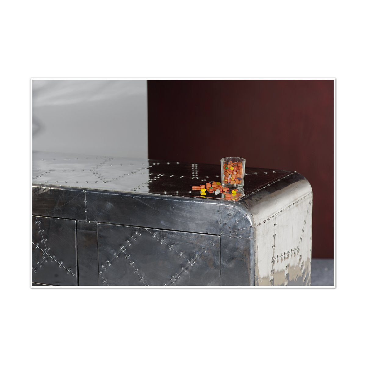 Design Dressoir in Aluminiumlook met 2 Deuren en 3 Lades - Afbeelding 7