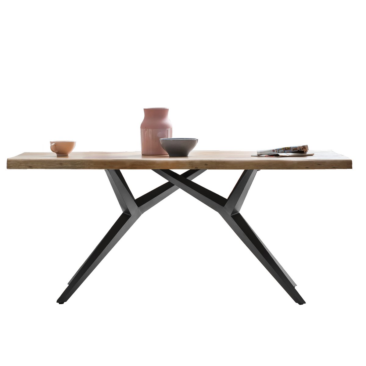 Eettafel Acaciahout met Boomrand - Naturel/Zwart 200x100 cm
