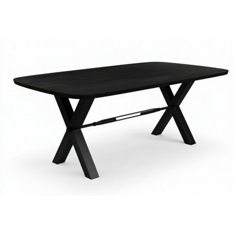 Zwarte Mangohouten Eettafel 220 cm met Industrieel X-frame