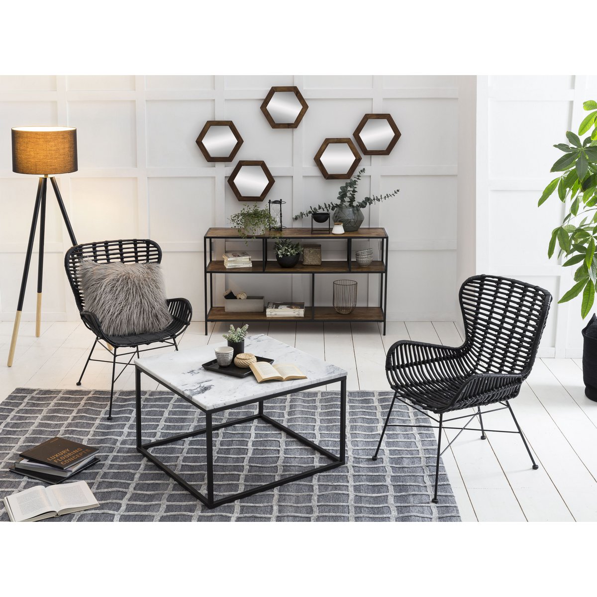 Marmeren salontafel wit zwart 75 x 75 x 48 cm - Afbeelding 13