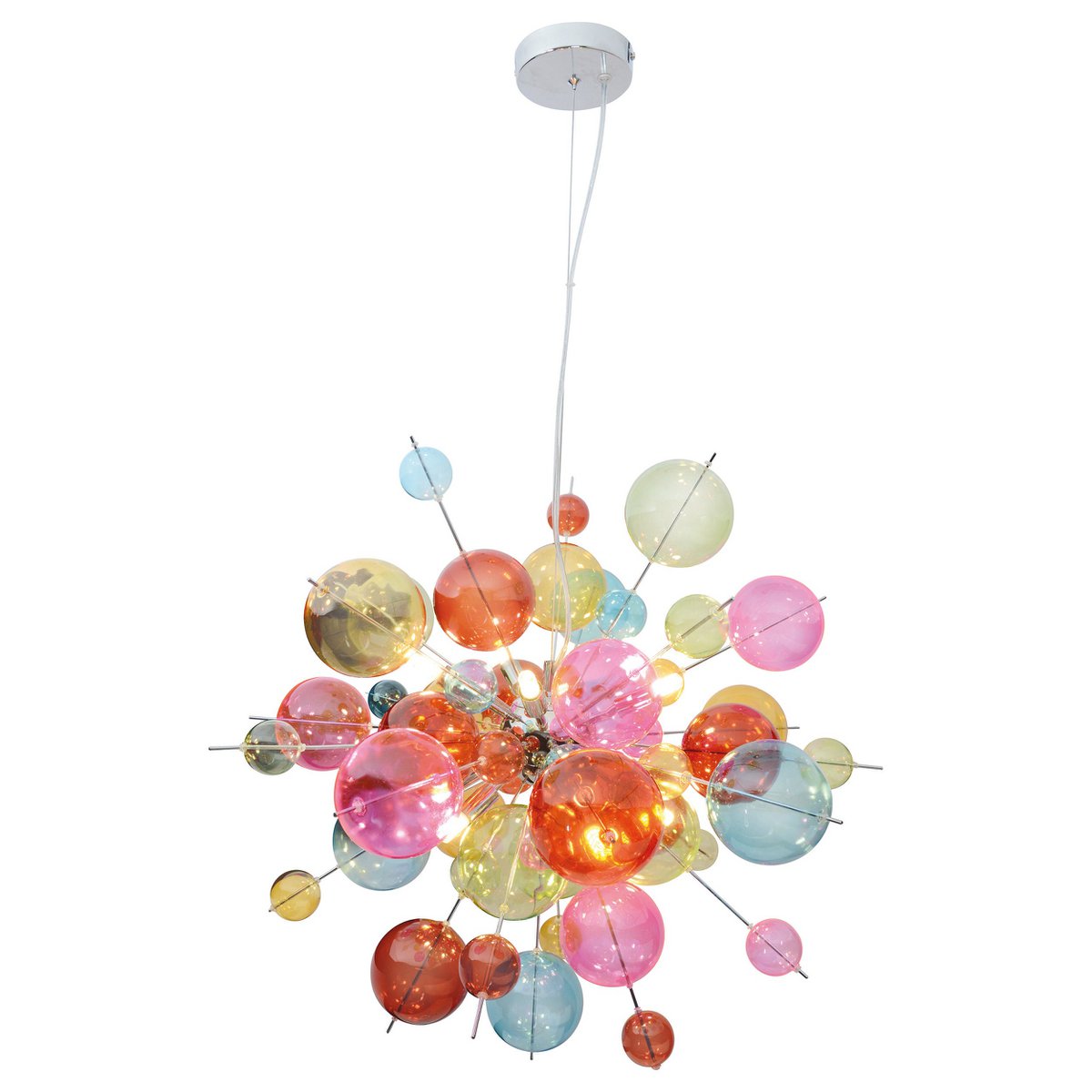Hanger lamp "explosie" gekleurd gemaakt van metaal en glas, G9 -versies, hangende lamp voor eetkamer, woonkamer, hal of kantoor, Øca. 65 cm - Afbeelding 3