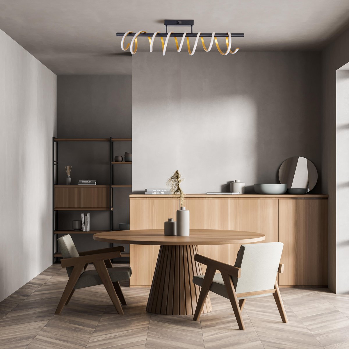 LED -plafondlicht "Belleza", moderne metalen plafondlamp en plastic in zwart, goud en wit, met stevig gebouwd -in LED's, 100 cm lang. De ideale verlichting voor woonkamer, eetkamer of kantoor. - Afbeelding 9