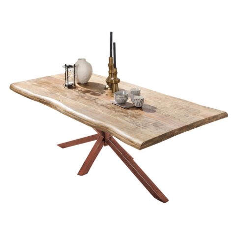 Massief Mangohouten Eettafel met Boomrand en Antiekbruin Frame 200 cm