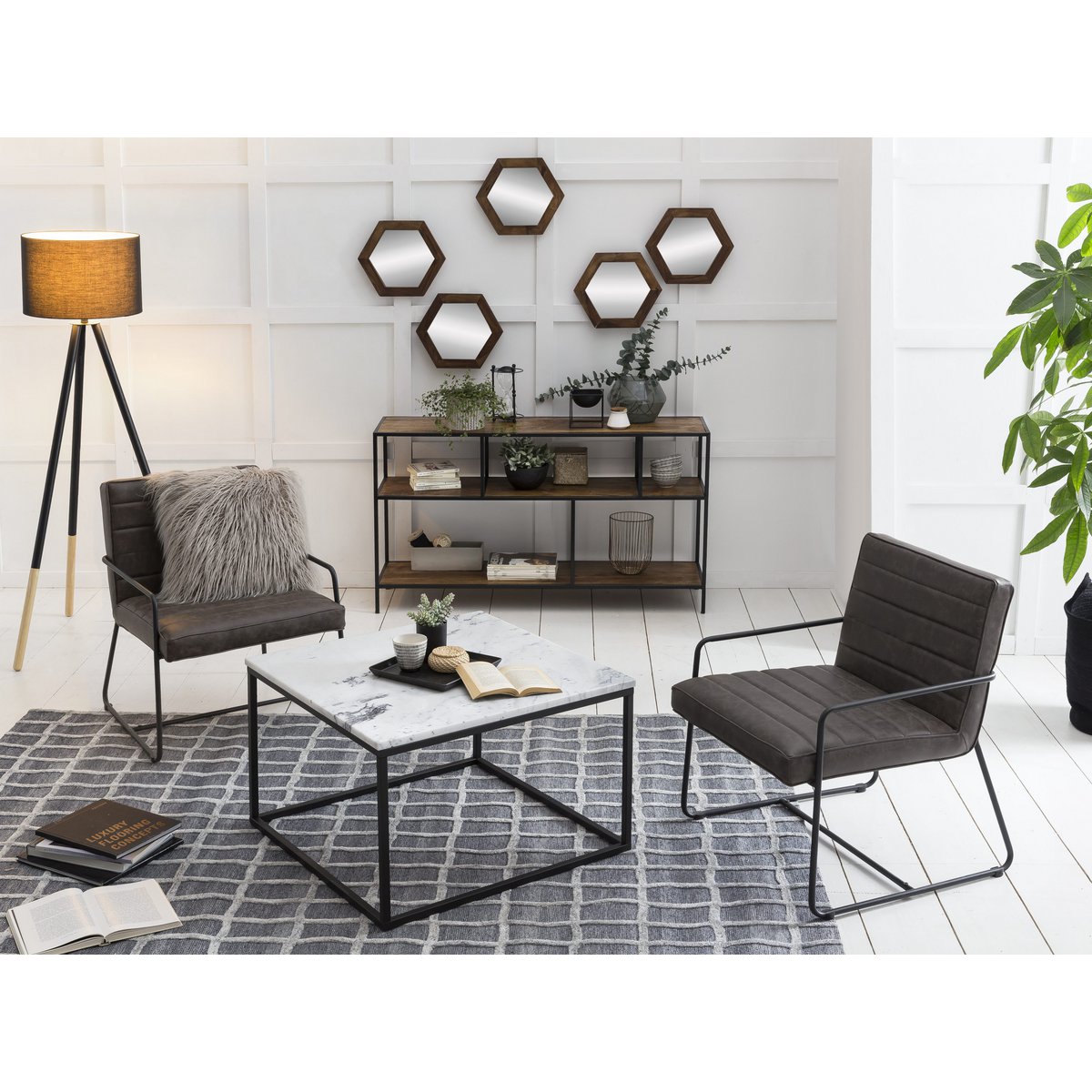 Marmeren salontafel wit zwart 75 x 75 x 48 cm - Afbeelding 15