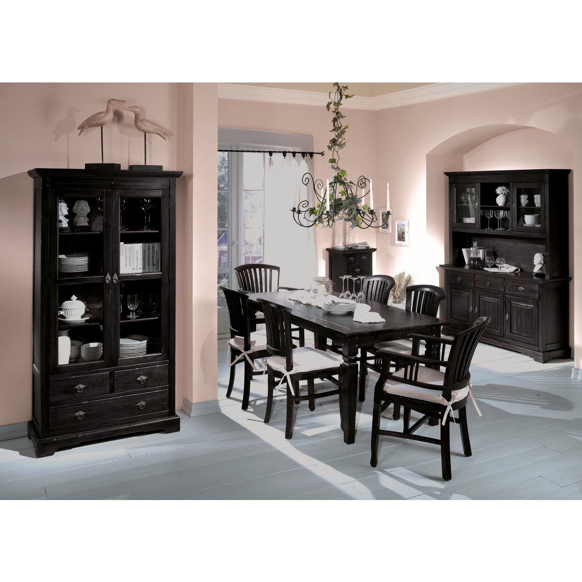 Vitrinekast van Massief Acaciahout met Glazen Deuren - Antieke Afwerking - Afbeelding 4