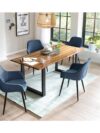 5-delige Eetkamerset van Massief Acaciahout met 4 Blauwe Fauteuilstoelen - 180 cm