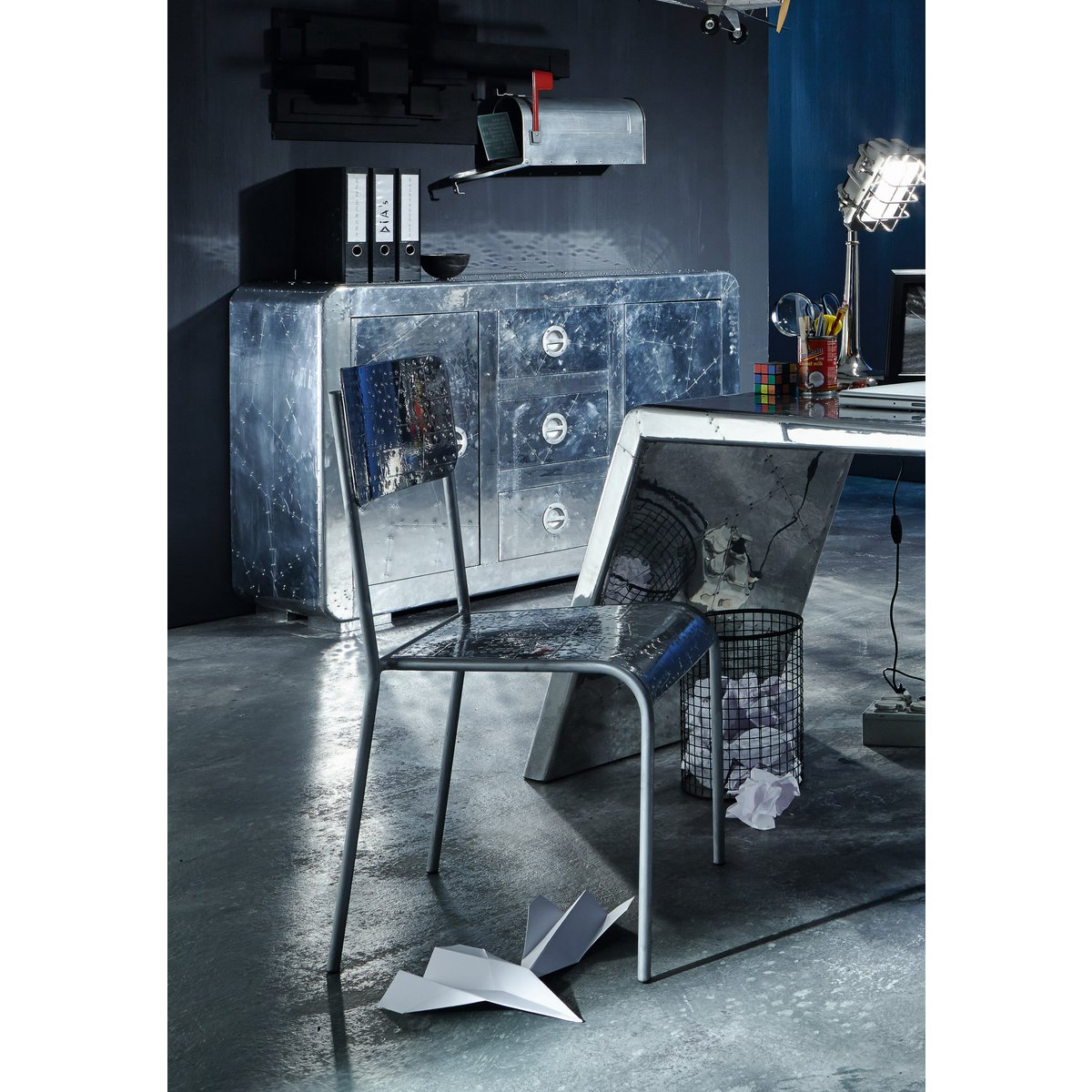 Design Dressoir in Aluminiumlook met 2 Deuren en 3 Lades - Afbeelding 4