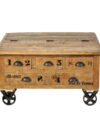 Salontafelkist Mangohout met Wielen - Bruin/Zwart 90x90 cm
