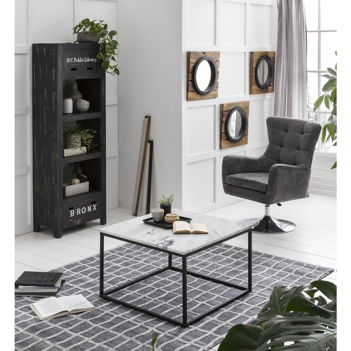 Marmeren salontafel wit zwart 75 x 75 x 48 cm - Afbeelding 2