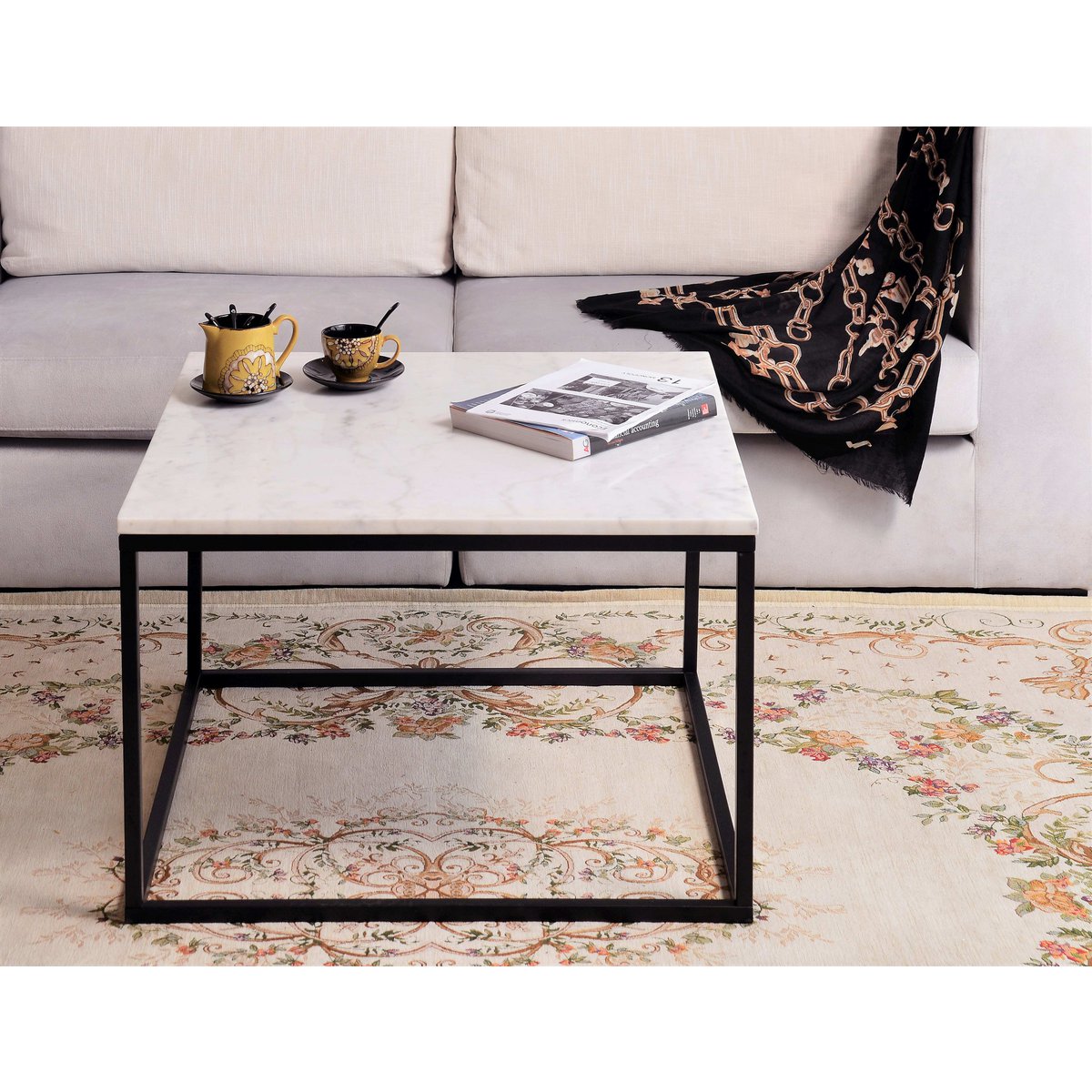 Marmeren salontafel wit zwart 75 x 75 x 48 cm - Afbeelding 7