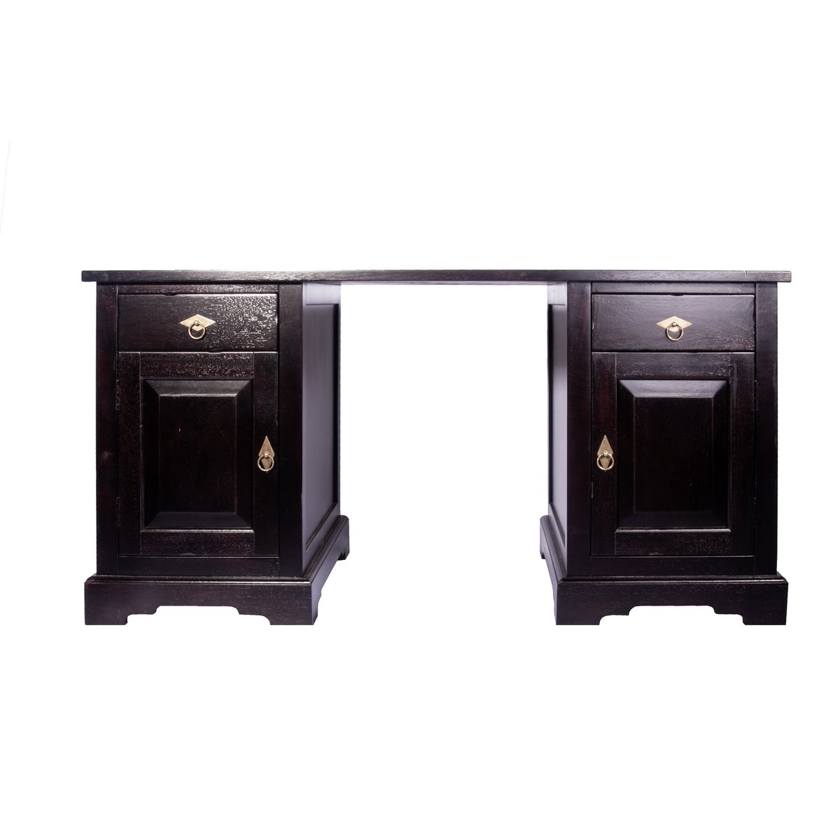 Antiek Bureau van Massief Acaciahout met 2 Lades en 2 Deuren