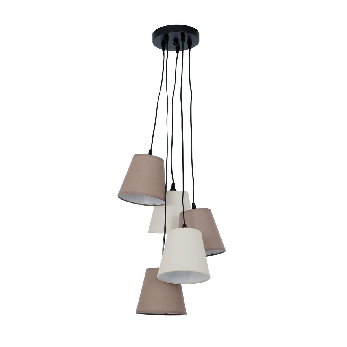Textiel hanger lamp "boho", jong wonen, hangende lamp met 5 textiel parasols in beige en bruin, met E14 -aansluiting, voor eetkamer, woonkamer, gang of kantoor, 95 cm hoog
