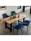 5-Delige Eethoek - Massief Acaciahouten Eettafel met 4 Blauwe Fluwelen Fauteuilstoelen