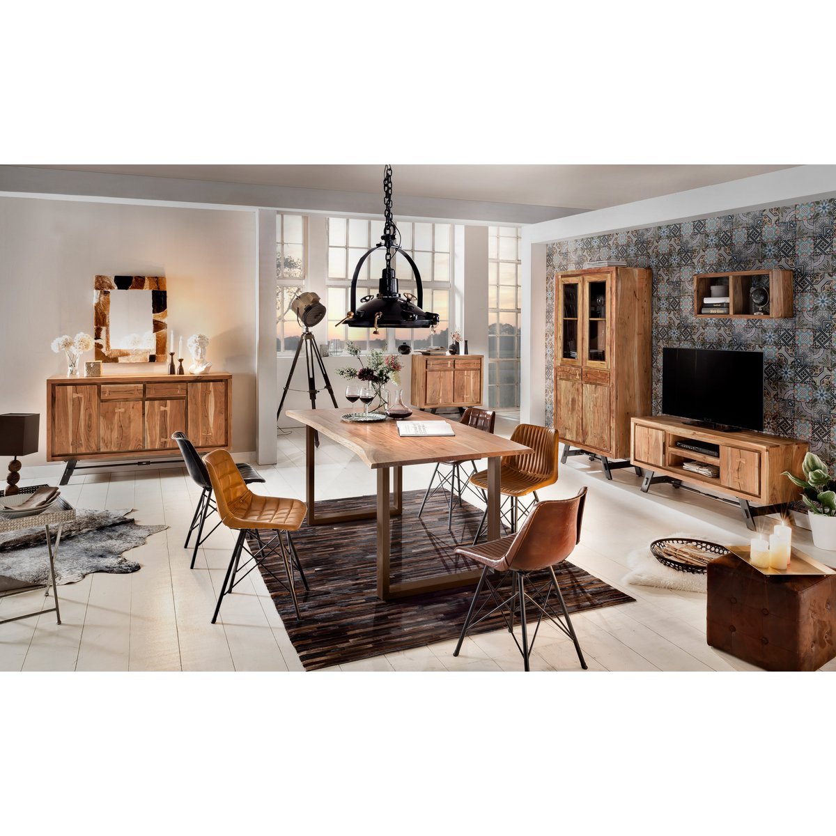 Massieve Houten Eettafel 180 cm met Industrieel IJzeren Frame - Afbeelding 9